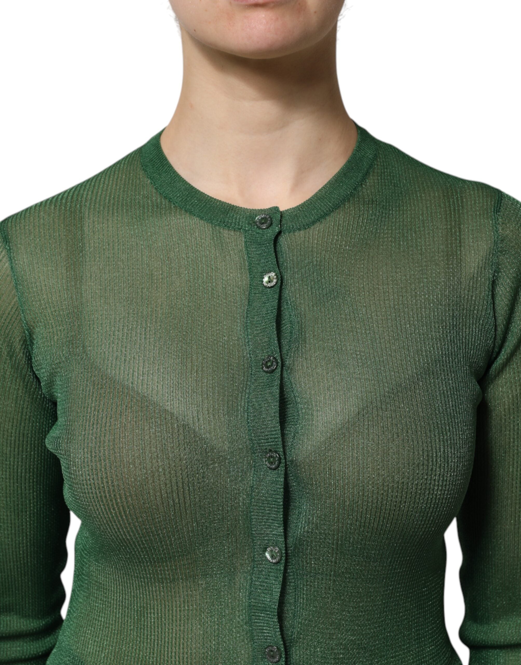 Dolce & Gabbana Green Polyester Long Sleeves Cardigan Sweater