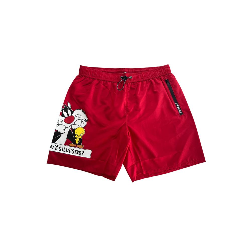 Röda polyester herr badshorts