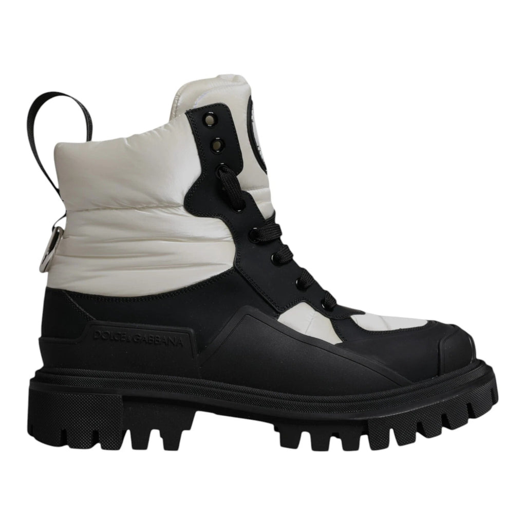 Svarta Vita Vadderade Mid-Cat Boots Snörstövlar Skor
