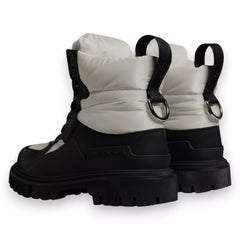 Dolce & Gabbana Black White Padded Mid Calf Lace Up Boots Shoes