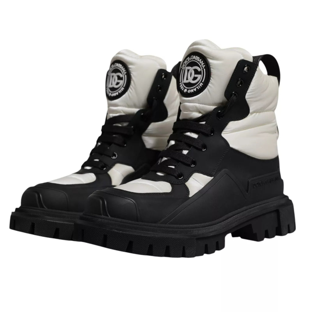 Svarta Vita Vadderade Mid-Cat Boots Snörstövlar Skor