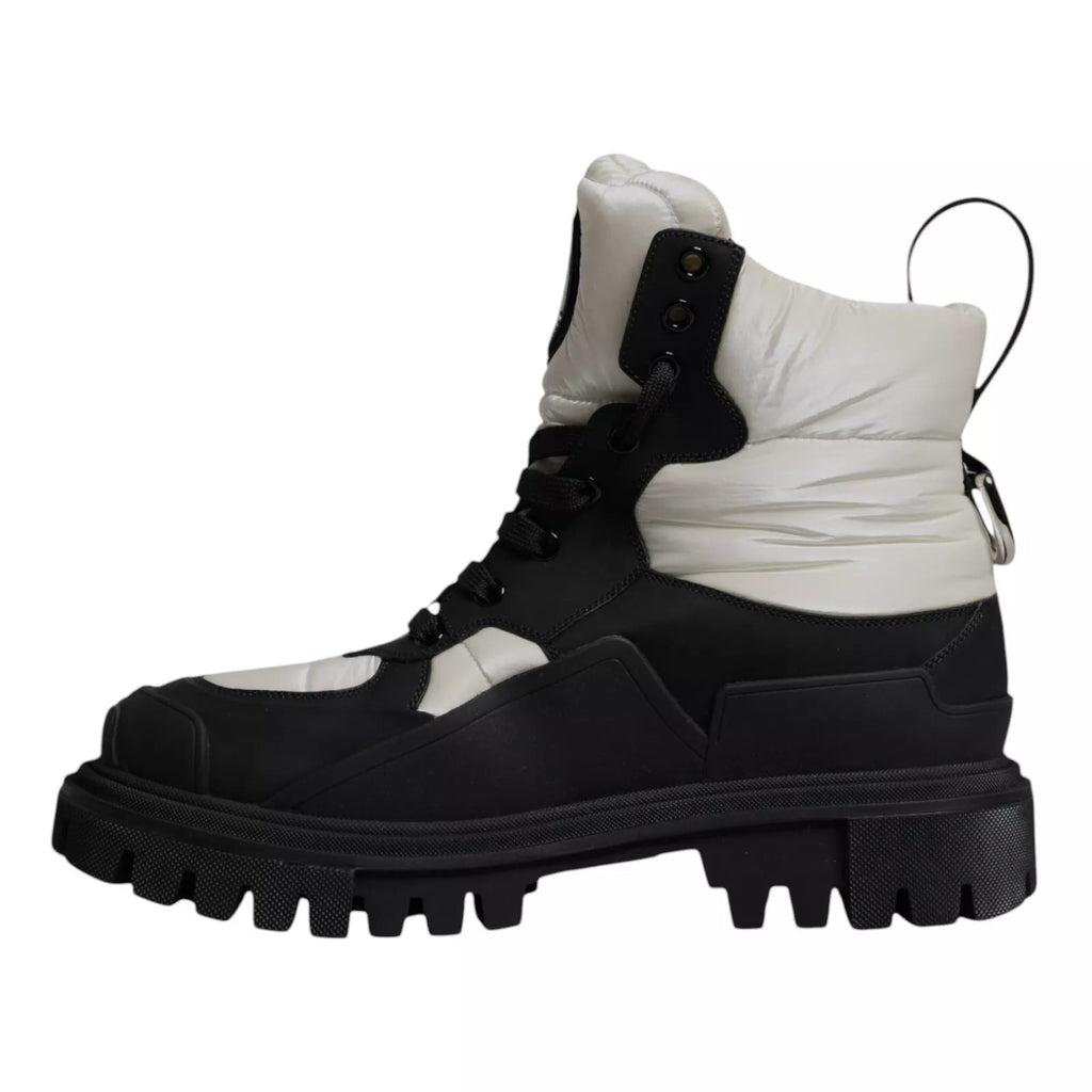 Svarta Vita Vadderade Mid-Cat Boots Snörstövlar Skor