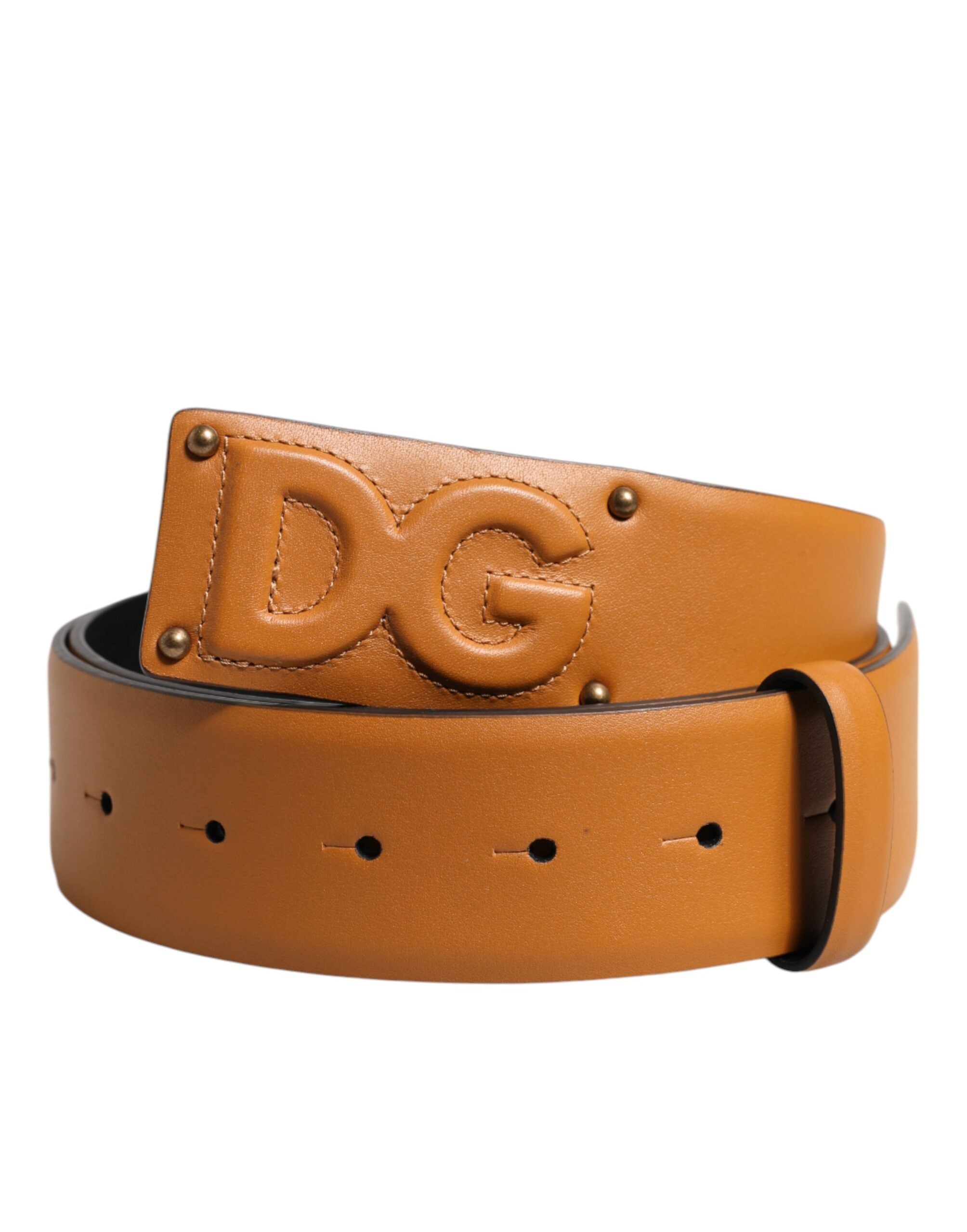 Brunt skinnbelte med DG-logo og preget spenne