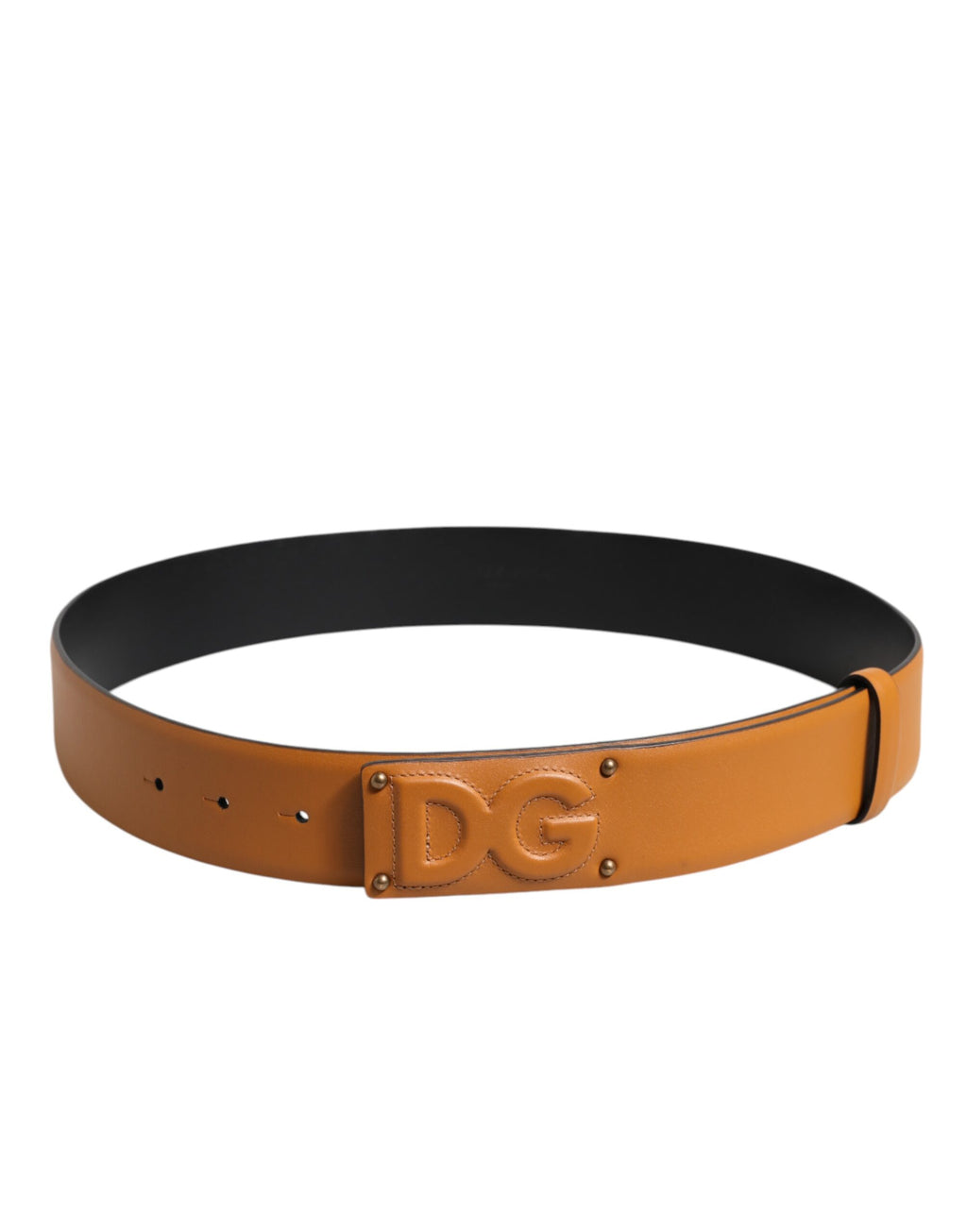 Brunt skinnbelte med DG-logo og preget spenne