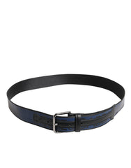 Dolce & Gabbana Black Blue DG Logo Silver Metal Buckle Belt