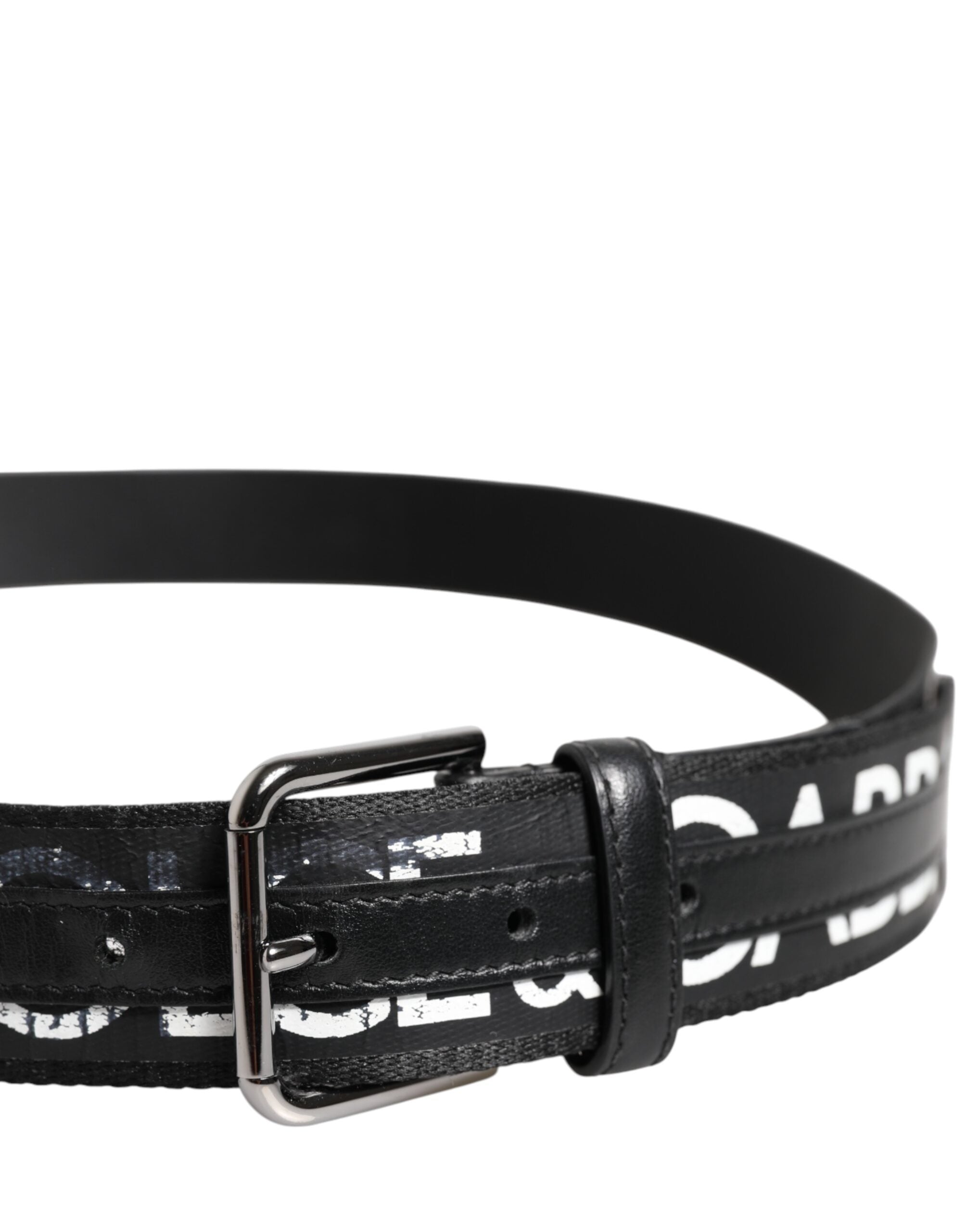 Dolce & Gabbana Black White DG Logo Brass Metal Buckle Belt