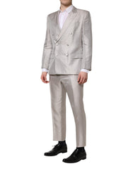 Dolce & Gabbana Light Gray Jacquard Silk Dotted 2 Piece Suit