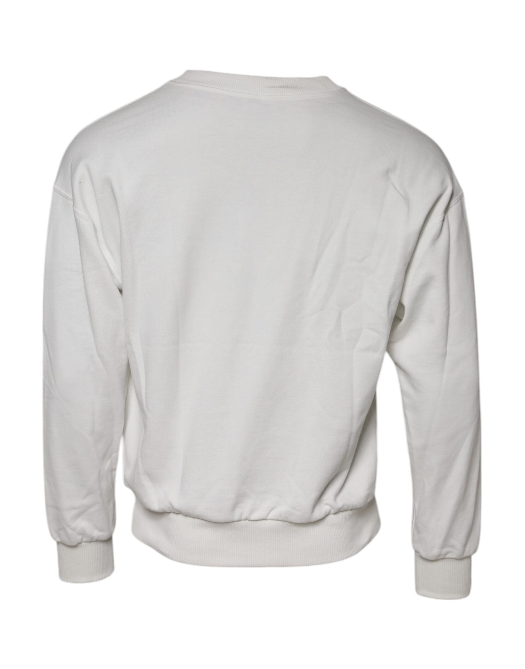 Dolce & Gabbana White Embossed Logo Cotton Crew Neck Sweater