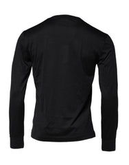 Dolce & Gabbana Dark Blue Silk Crew Neck Men Pullover Sweater