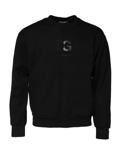 Dolce &amp; Gabbana Svart Präglad Logotyp Bomullströja Rund Halsad