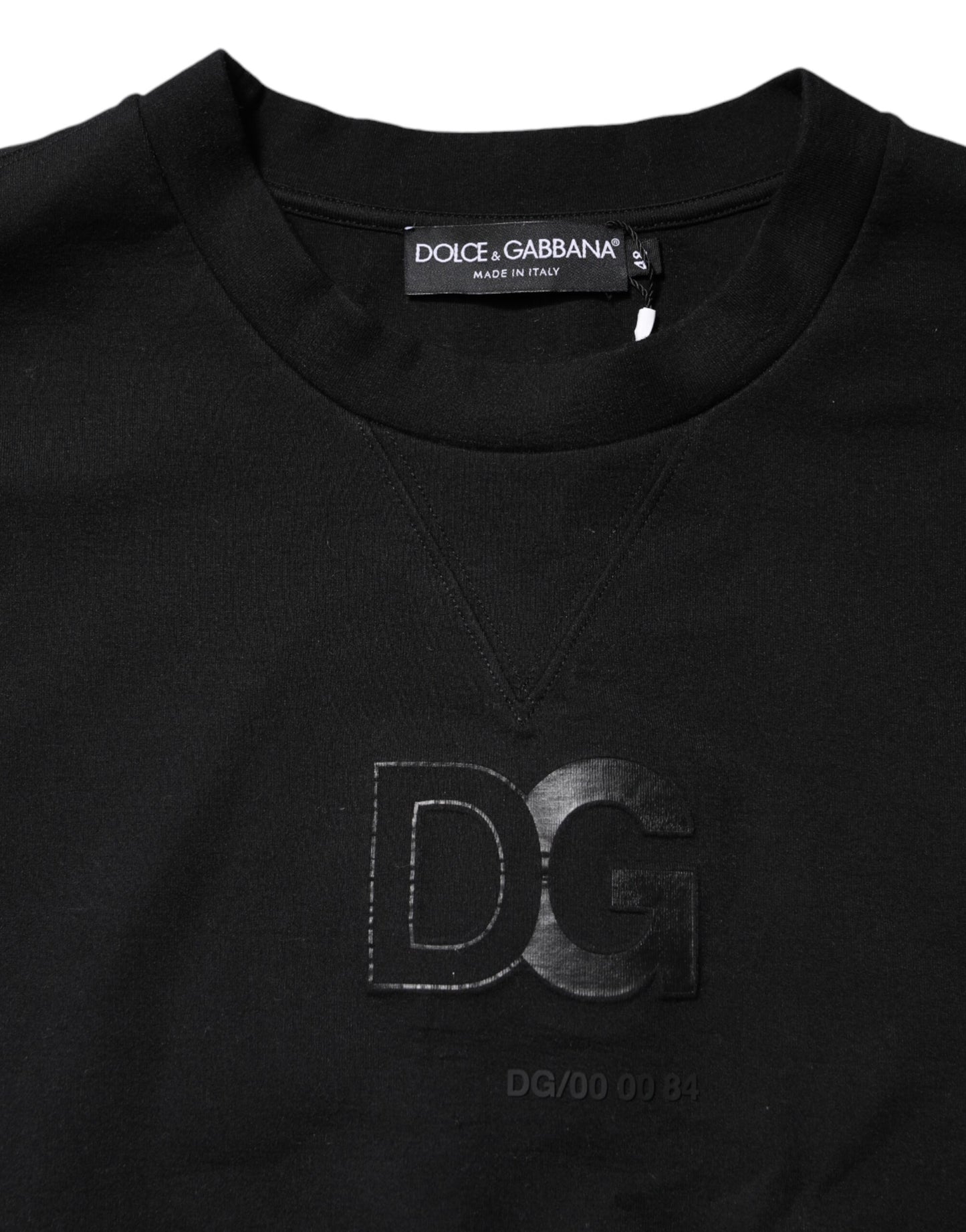 Dolce &amp; Gabbana Svart Präglad Logotyp Bomullströja Rund Halsad