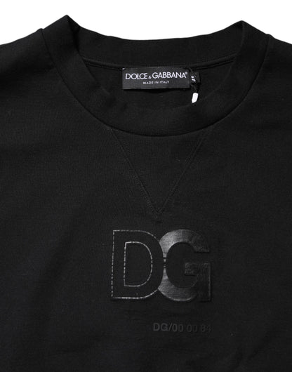 Dolce &amp; Gabbana Svart Präglad Logotyp Bomullströja Rund Halsad