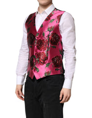 Dolce & Gabbana Pink Floral Satin Formal Men Waistcoat Vest