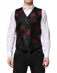 Dolce & Gabbana Red Floral Brocade Formal Men Waistcoat Vest