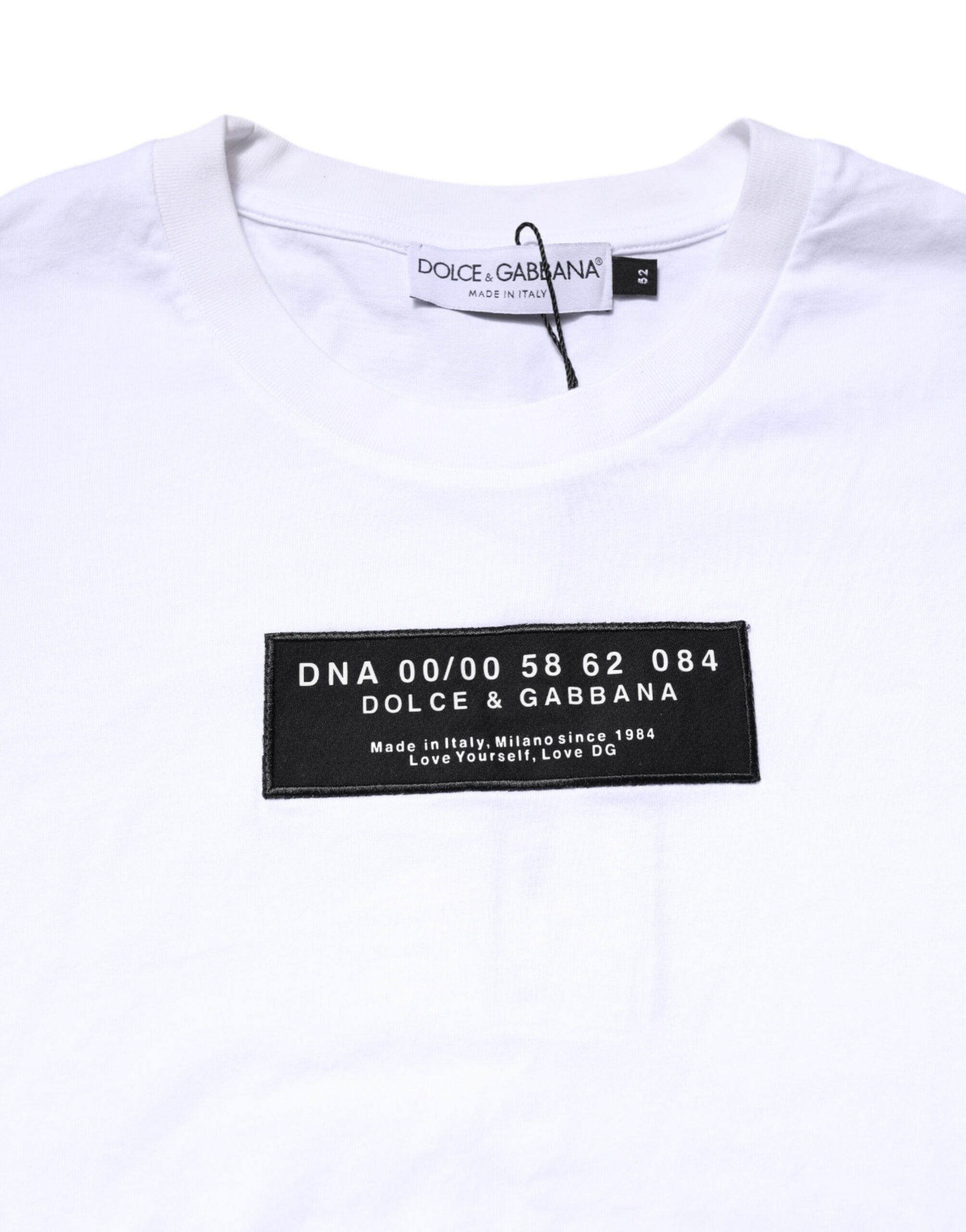 Dolce & Gabbana White Cotton Logo Patch Crew Neck T-shirt