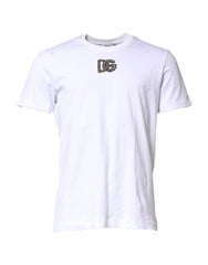 Dolce & Gabbana White Logo Embroidery Crew Neck T-shirt