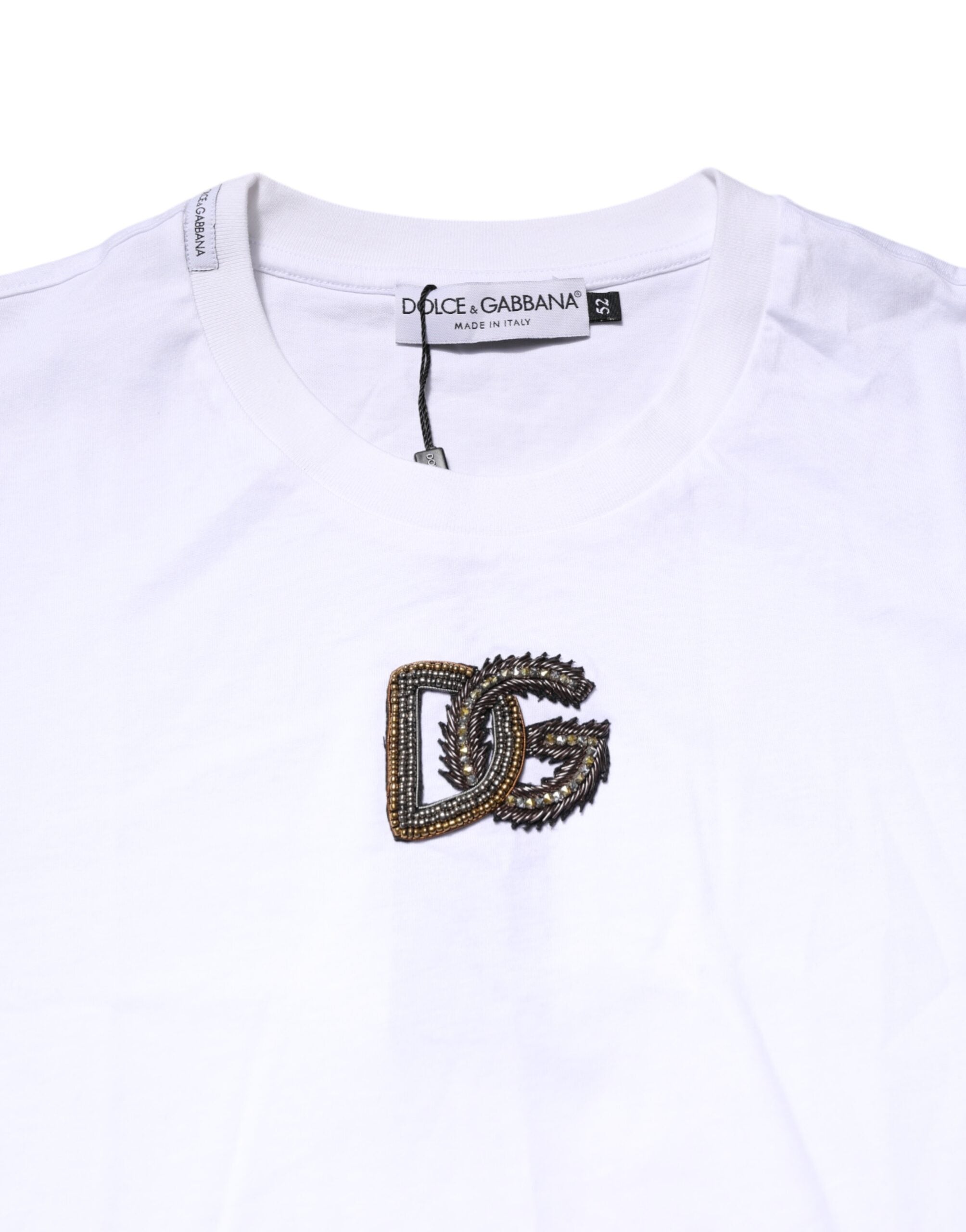 Dolce & Gabbana White Logo Embroidery Crew Neck T-shirt