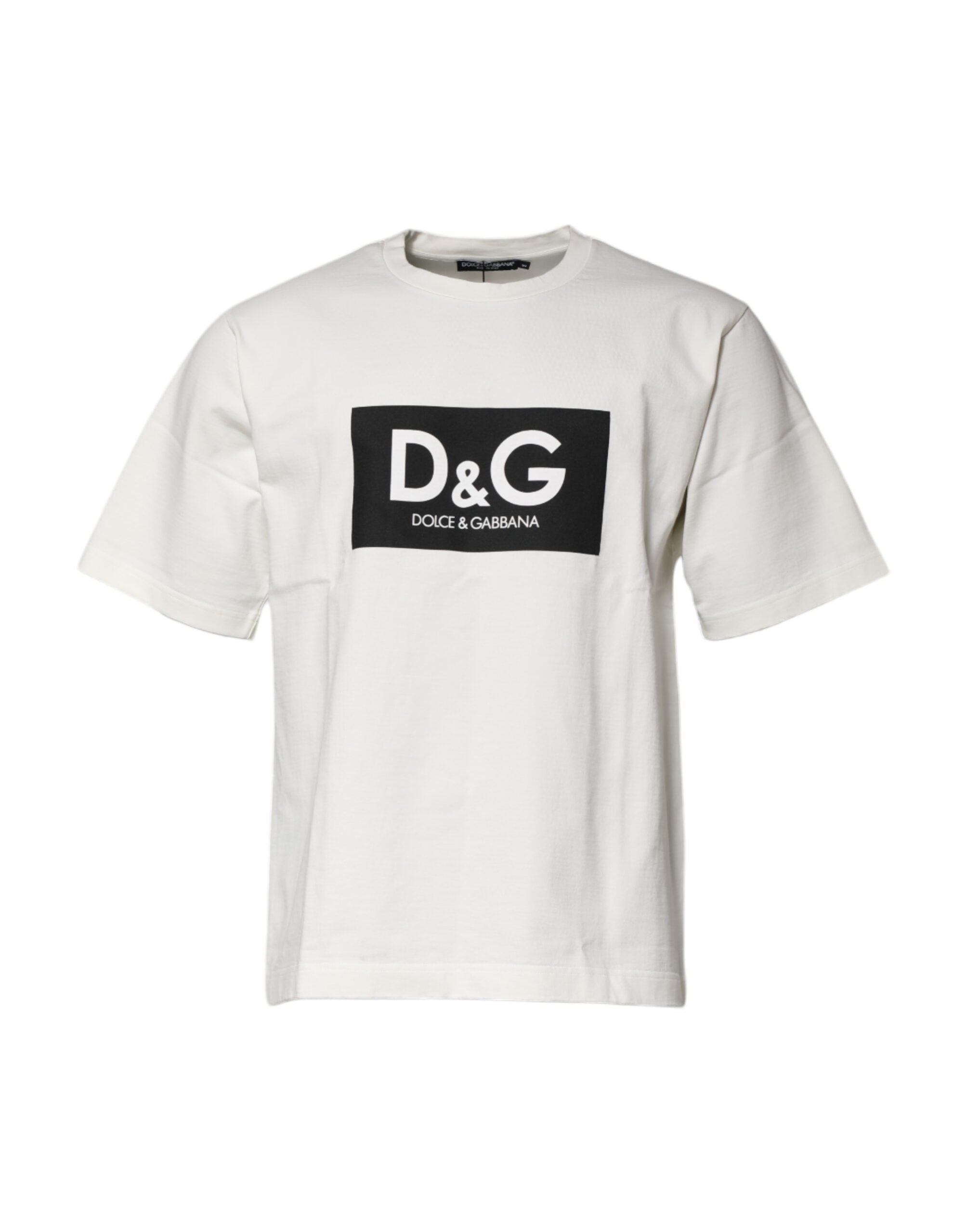 Dolce & Gabbana White Cotton DG Logo Print Round Neck T-shirt