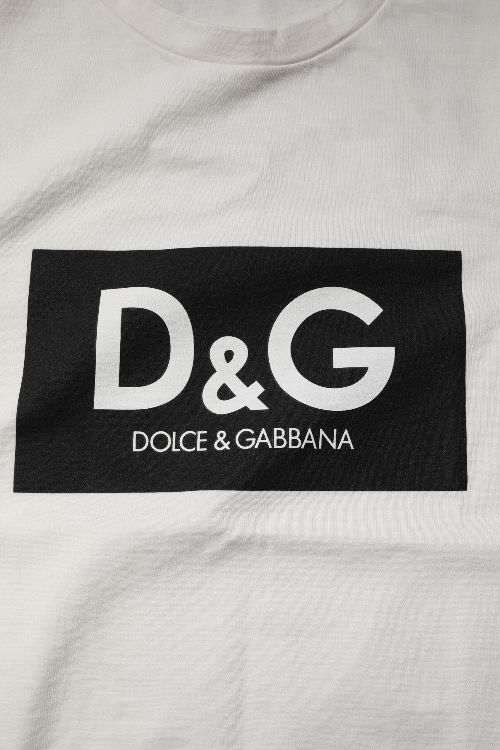 Dolce & Gabbana White Cotton DG Logo Print Round Neck T-shirt