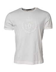 Dolce & Gabbana White Cotton DG Crown Embossed T-shirt