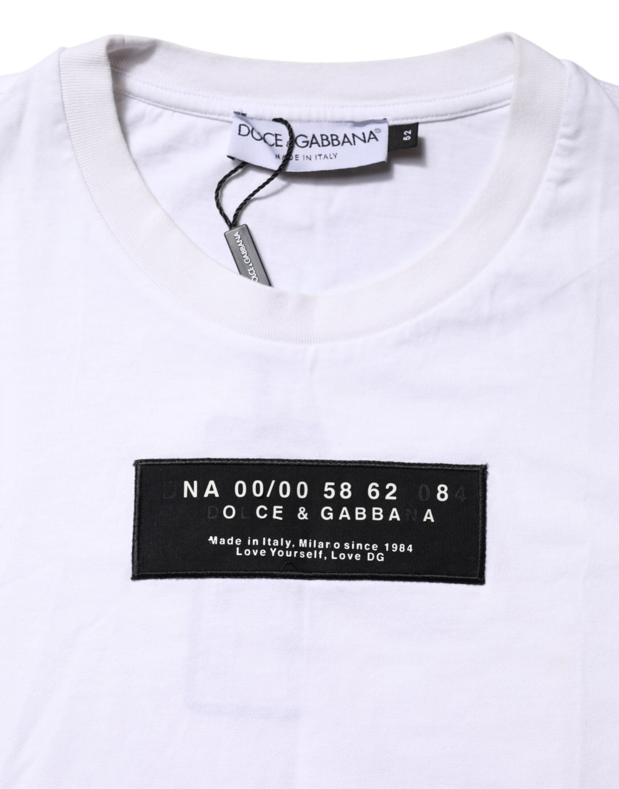 Dolce & Gabbana White Cotton Logo Patch Crew Neck T-shirt