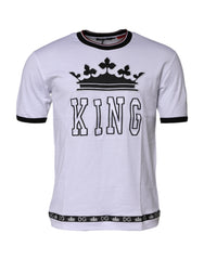 Dolce & Gabbana White Cotton Crown King Embroidery T-shirt