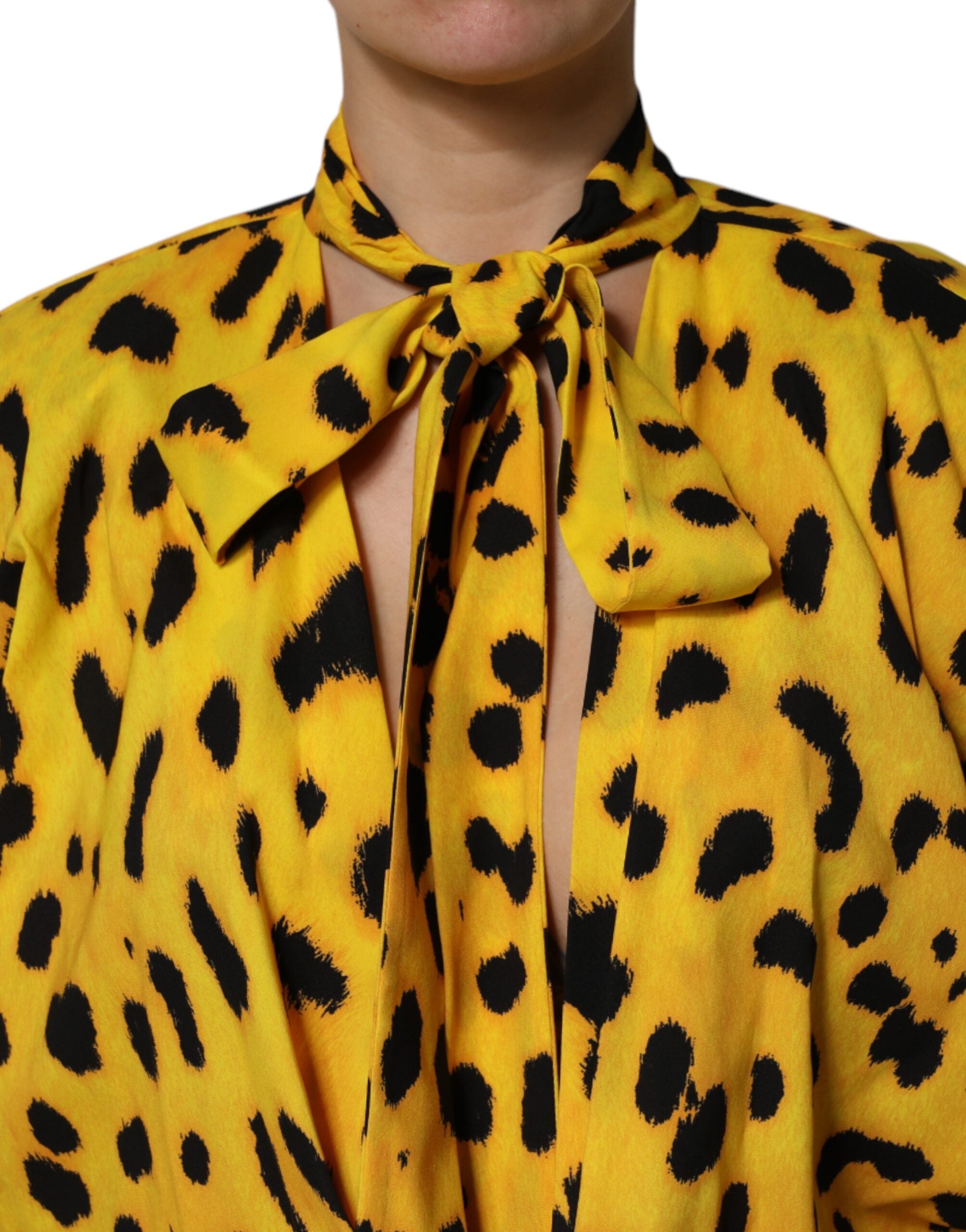 Gul Leopardfärgad Jumpsuitklänning med Långa Ärmar