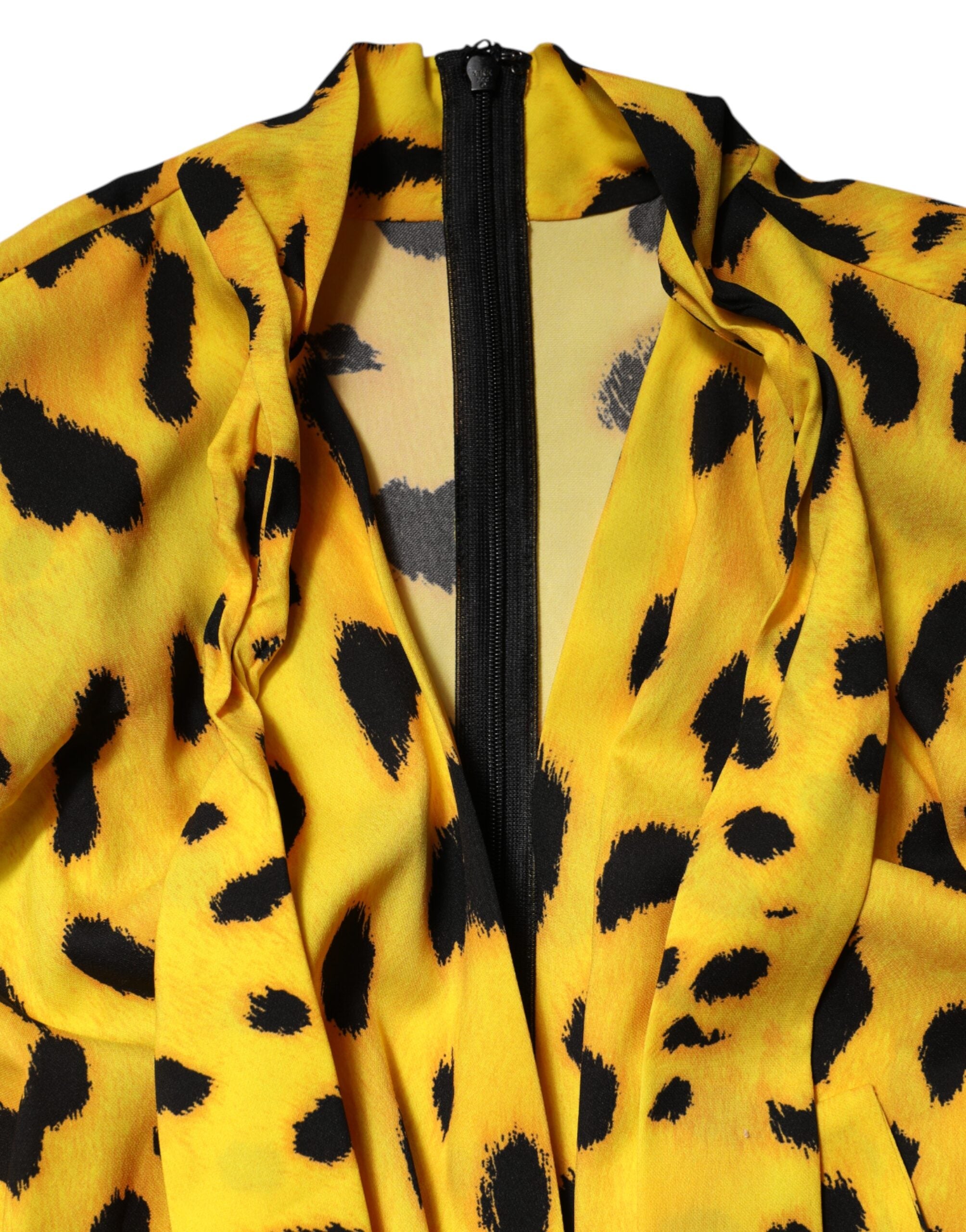 Gul Leopardfärgad Jumpsuitklänning med Långa Ärmar