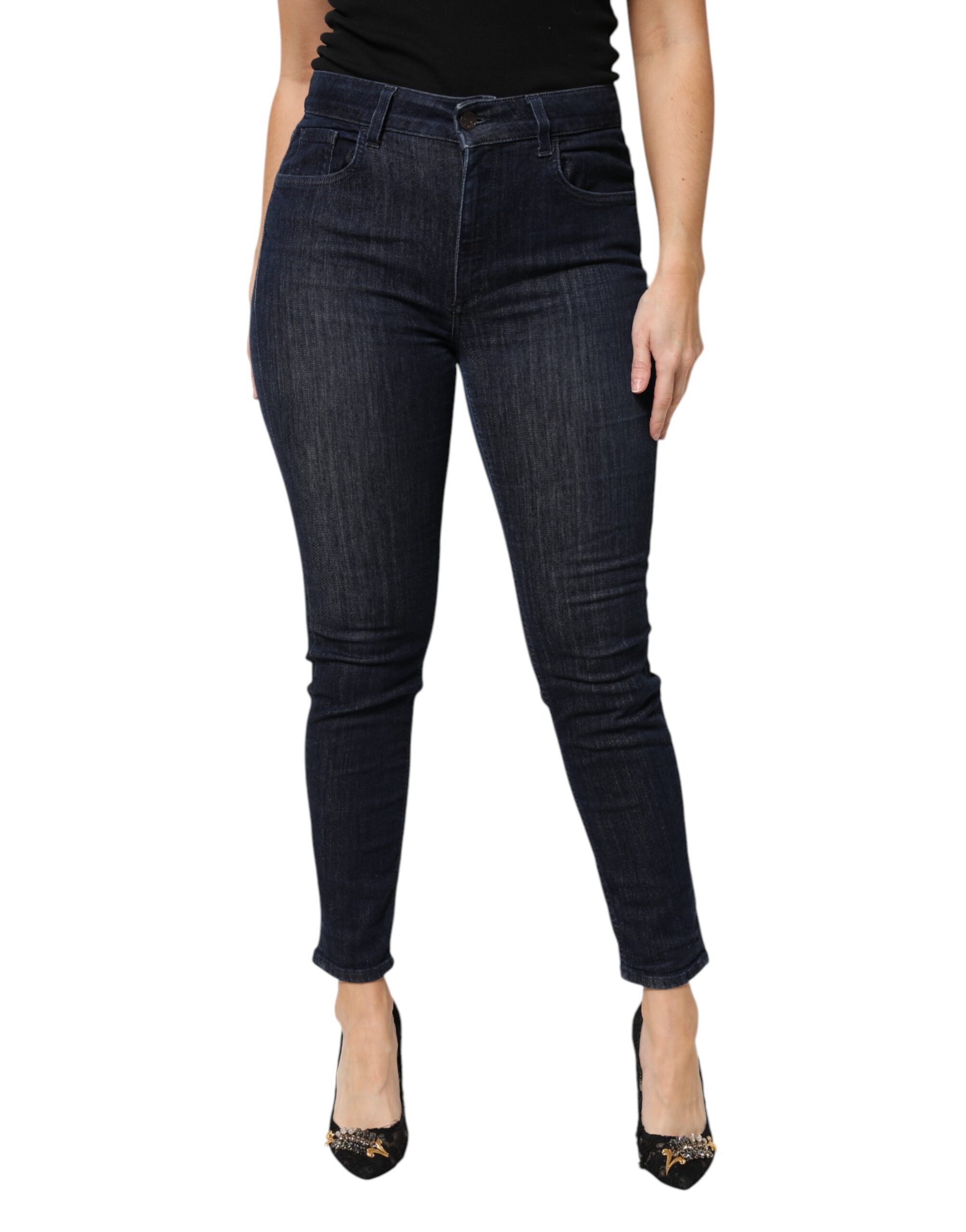 Mörkblå bomulls slim cropped denimjeans