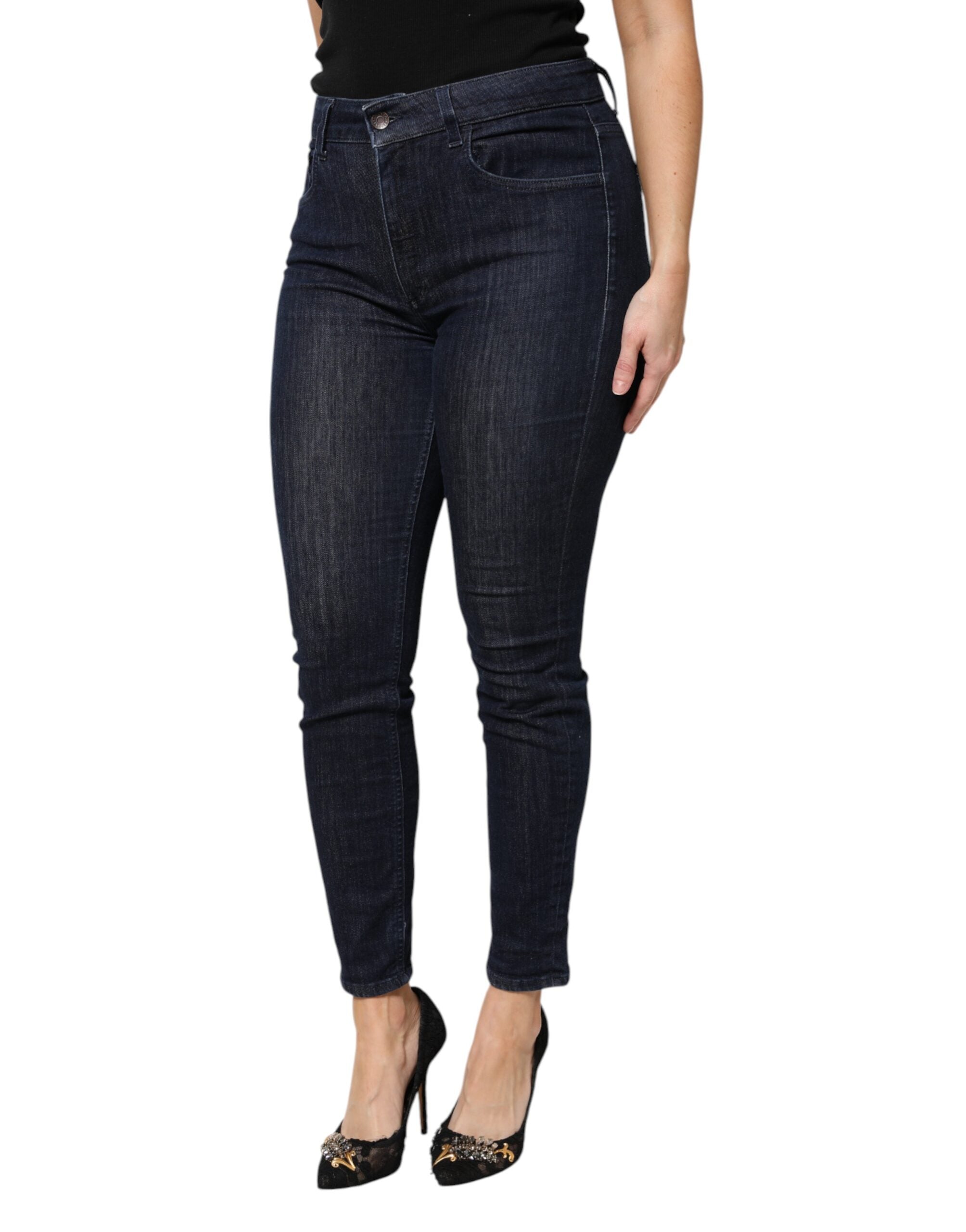 Mörkblå bomulls slim cropped denimjeans