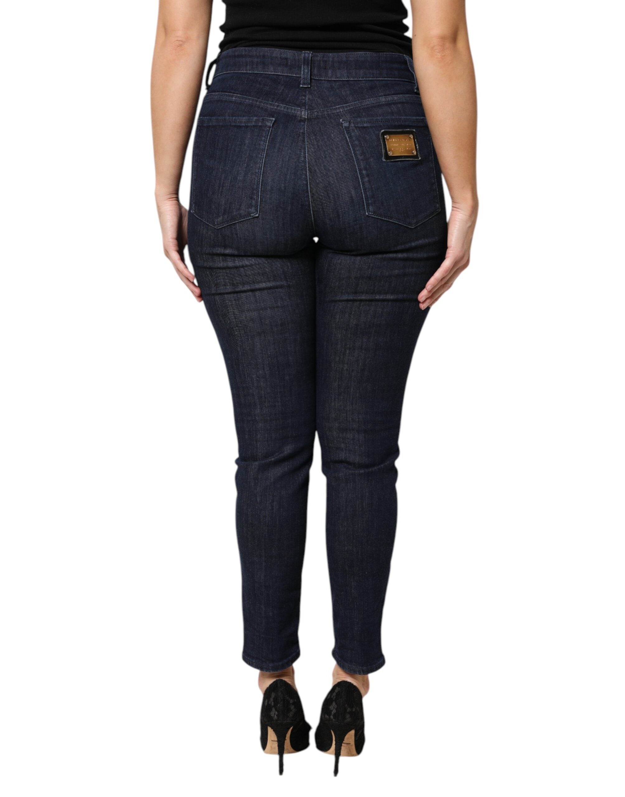 Mörkblå bomulls slim cropped denimjeans
