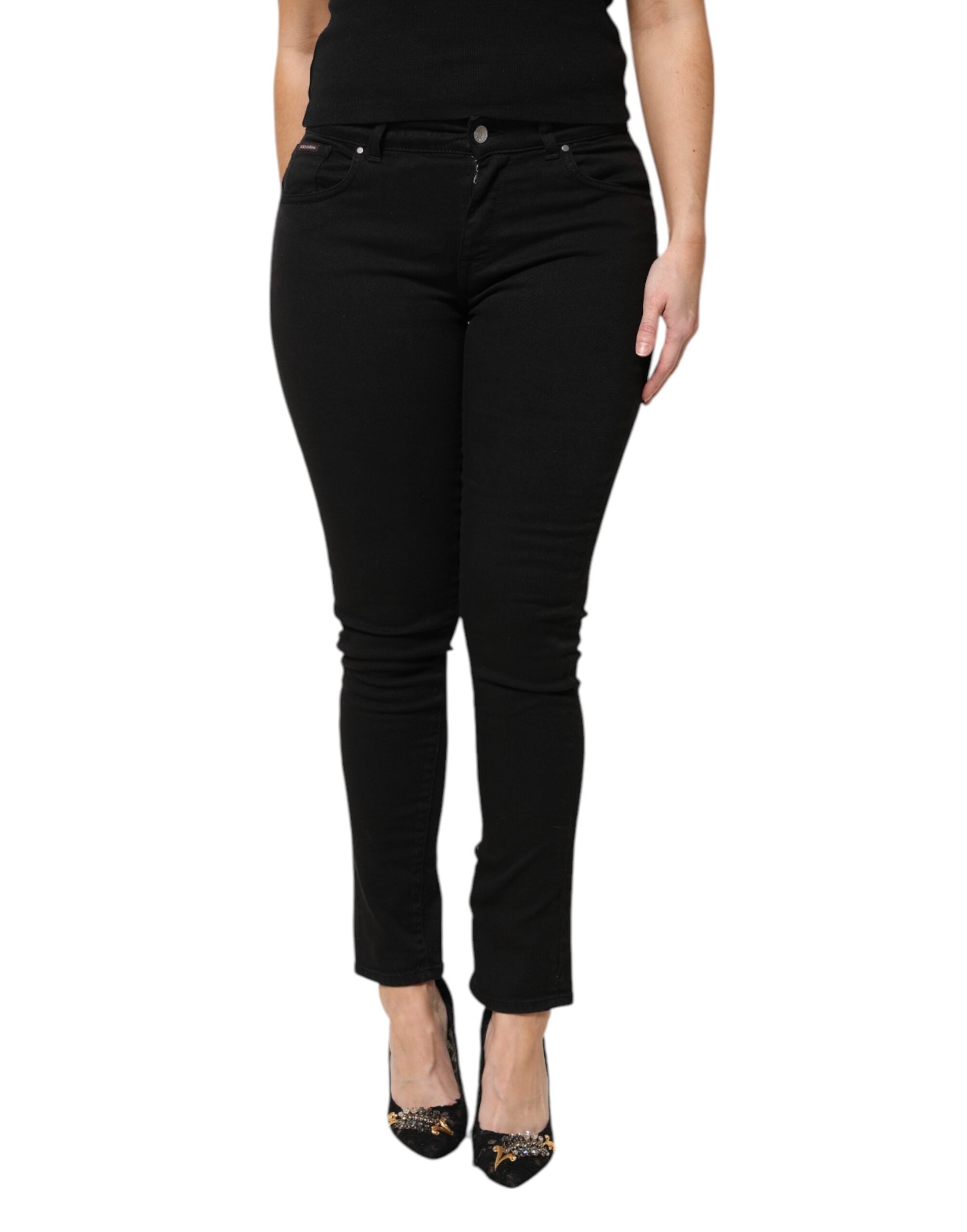Svarta skinny jeans med logotyp i bomull med medelhög midja
