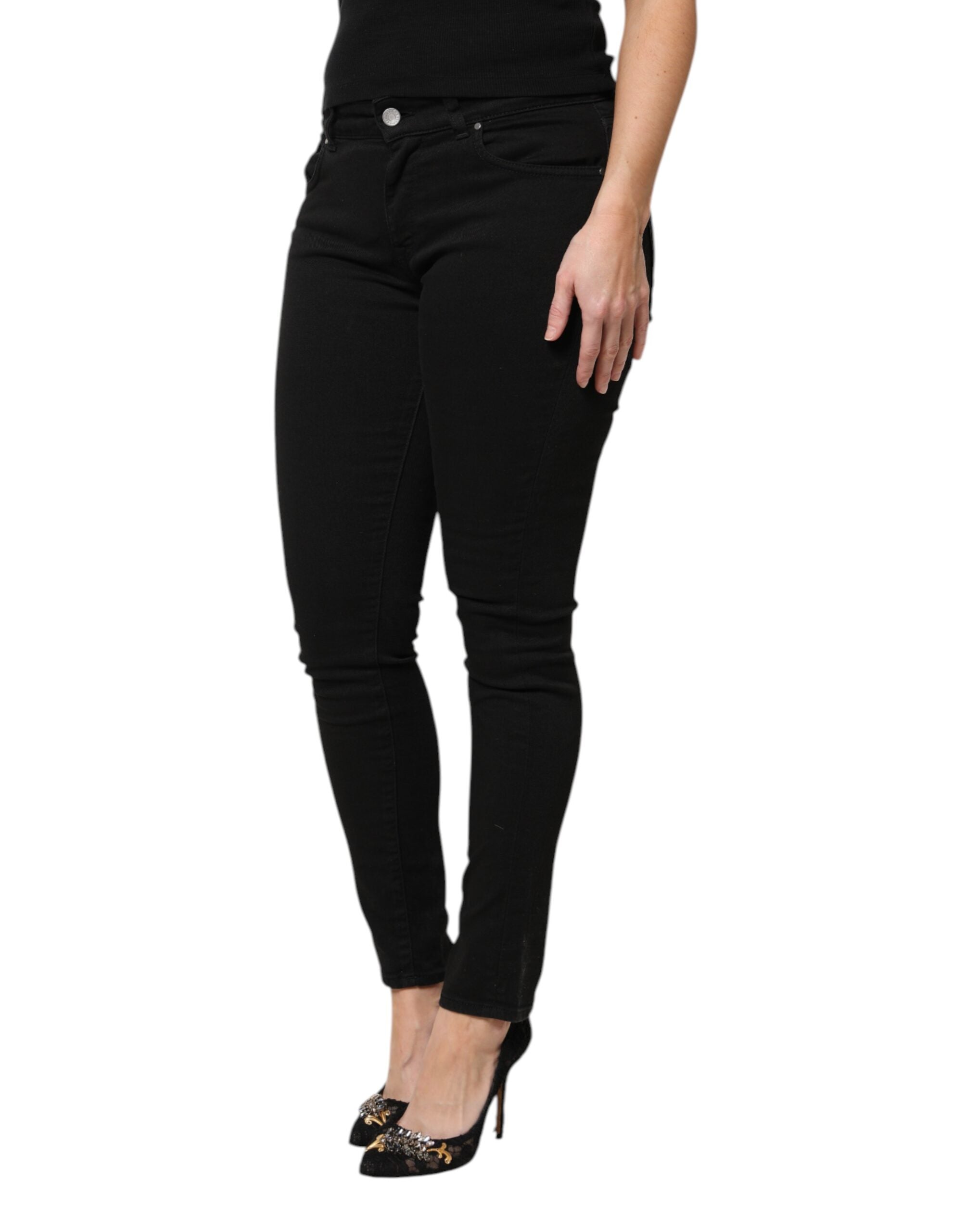 Svarta skinny jeans med logotyp i bomull med medelhög midja