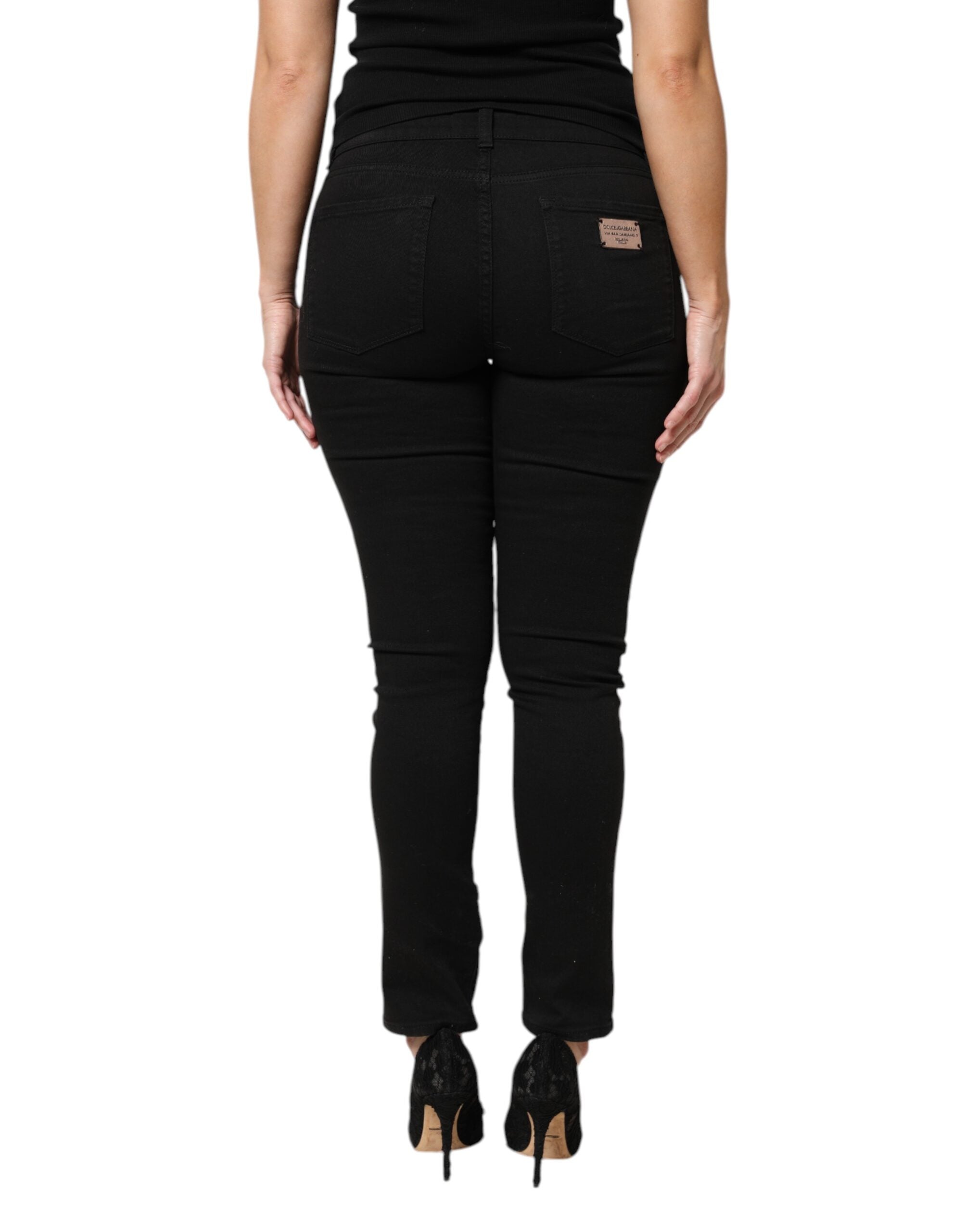 Svarta skinny jeans med logotyp i bomull med medelhög midja