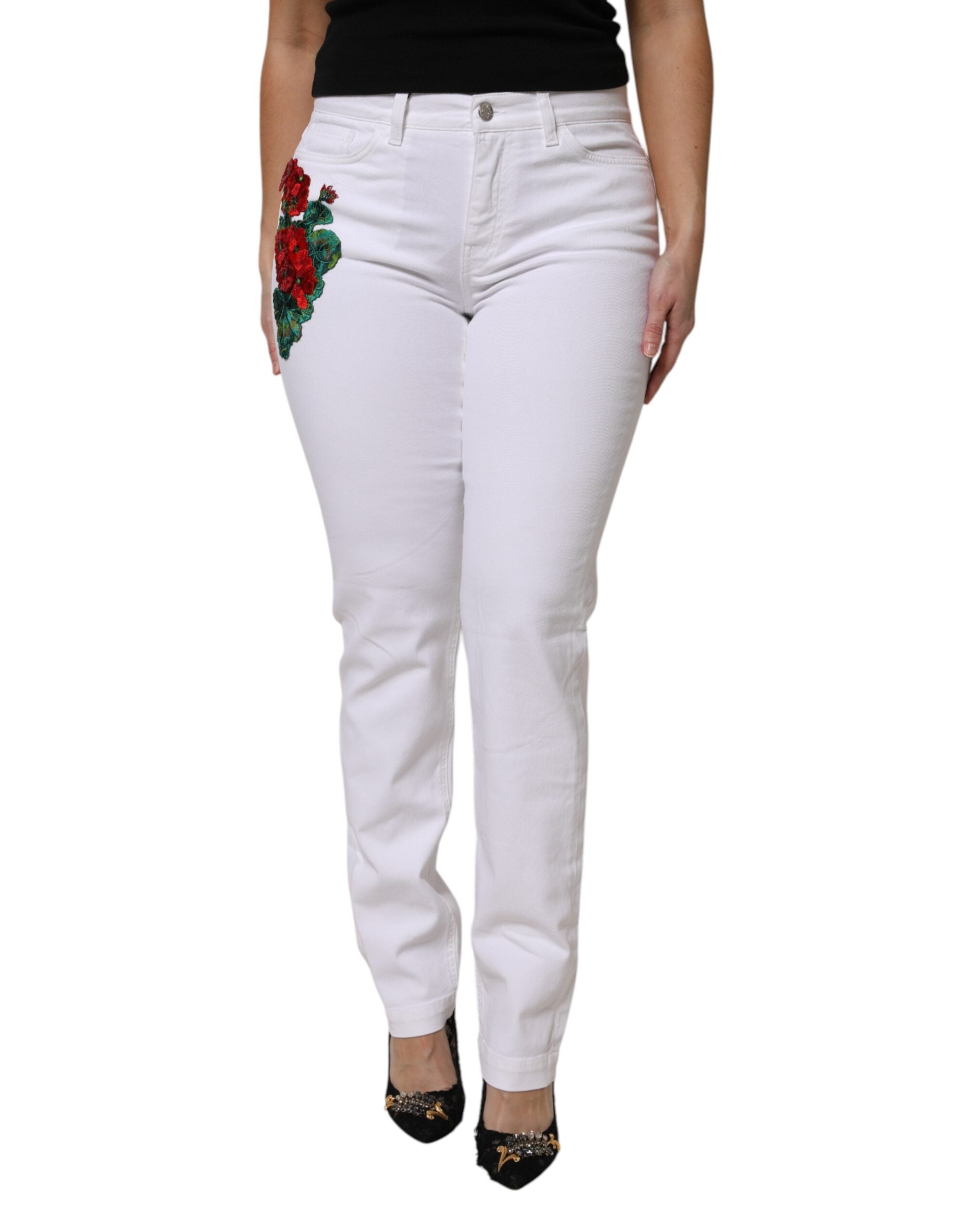 Vita blommiga paljettfärgade GIRLY-jeans