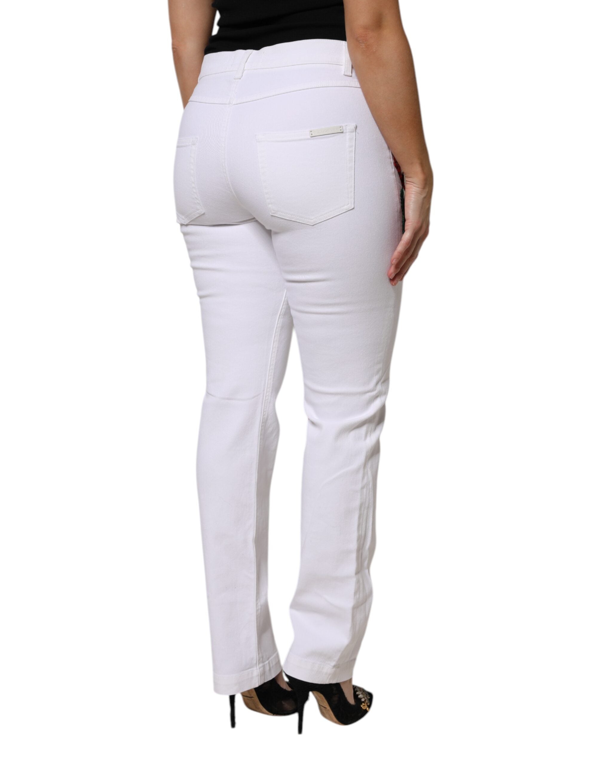 Vita blommiga paljettfärgade GIRLY-jeans