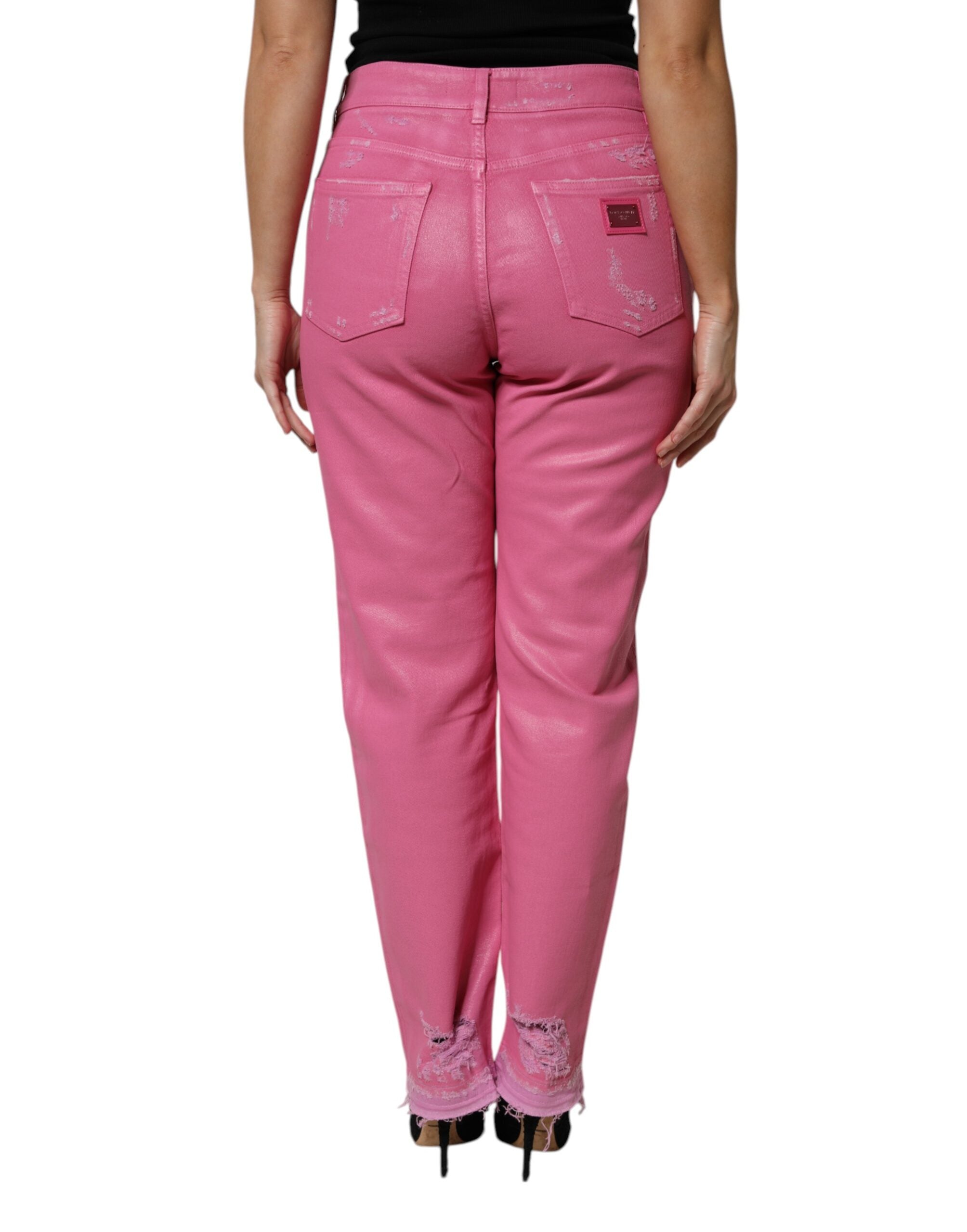 Rosa slitna avsmalnande jeans med medelhög midja