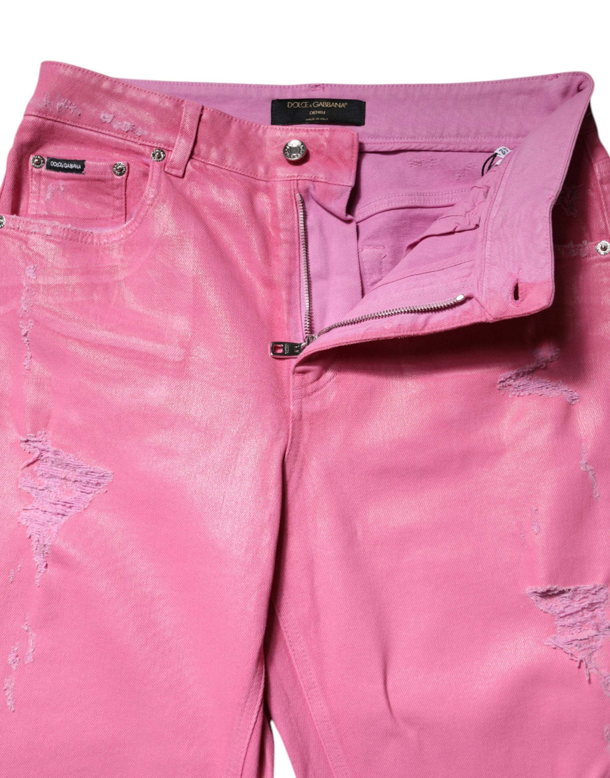Rosa slitna avsmalnande jeans med medelhög midja
