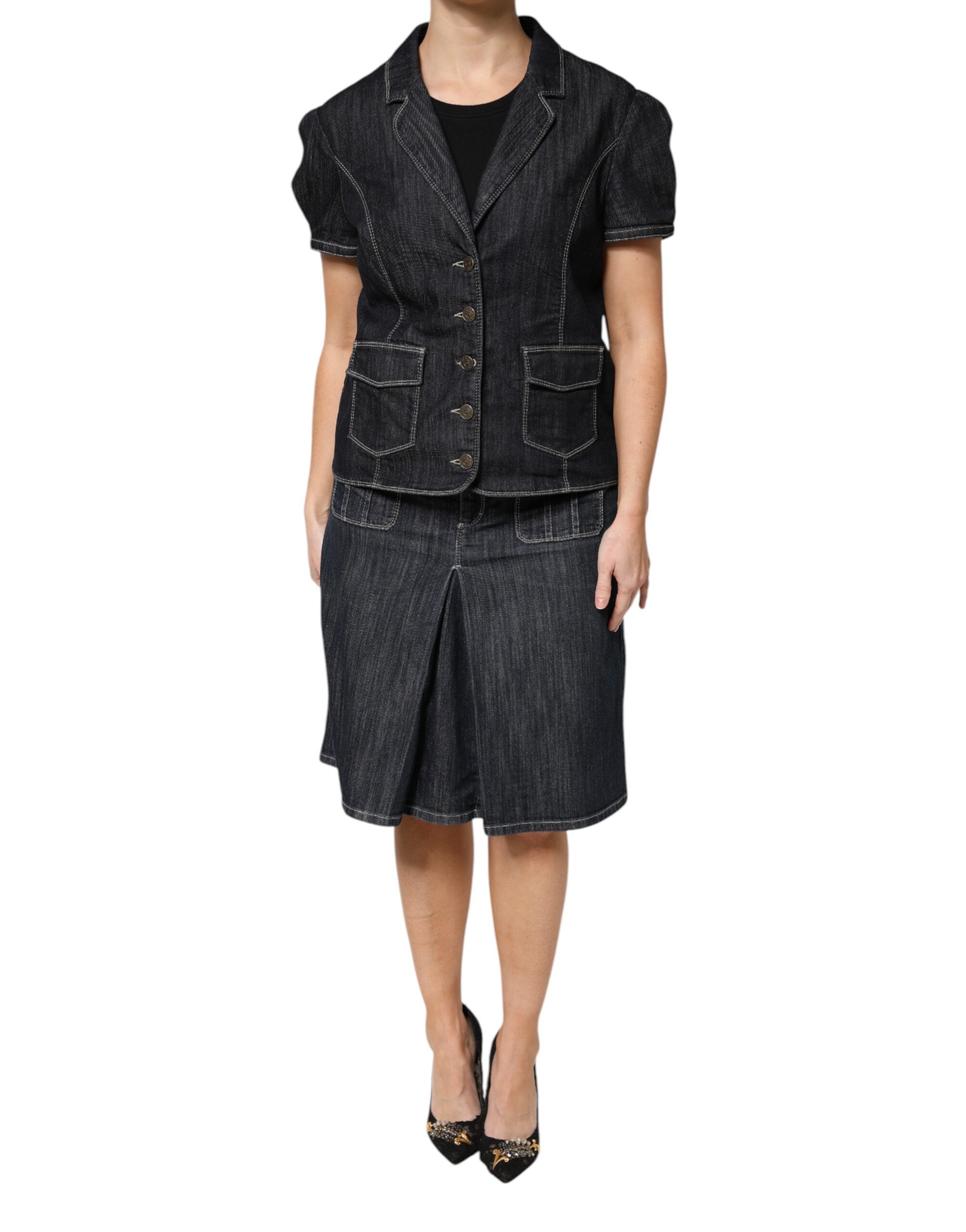 Svart bomullsblandad denim toppkjol casual set