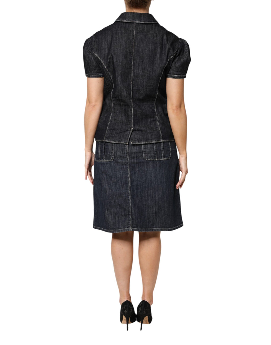 Svart bomullsblandad denim toppkjol casual set