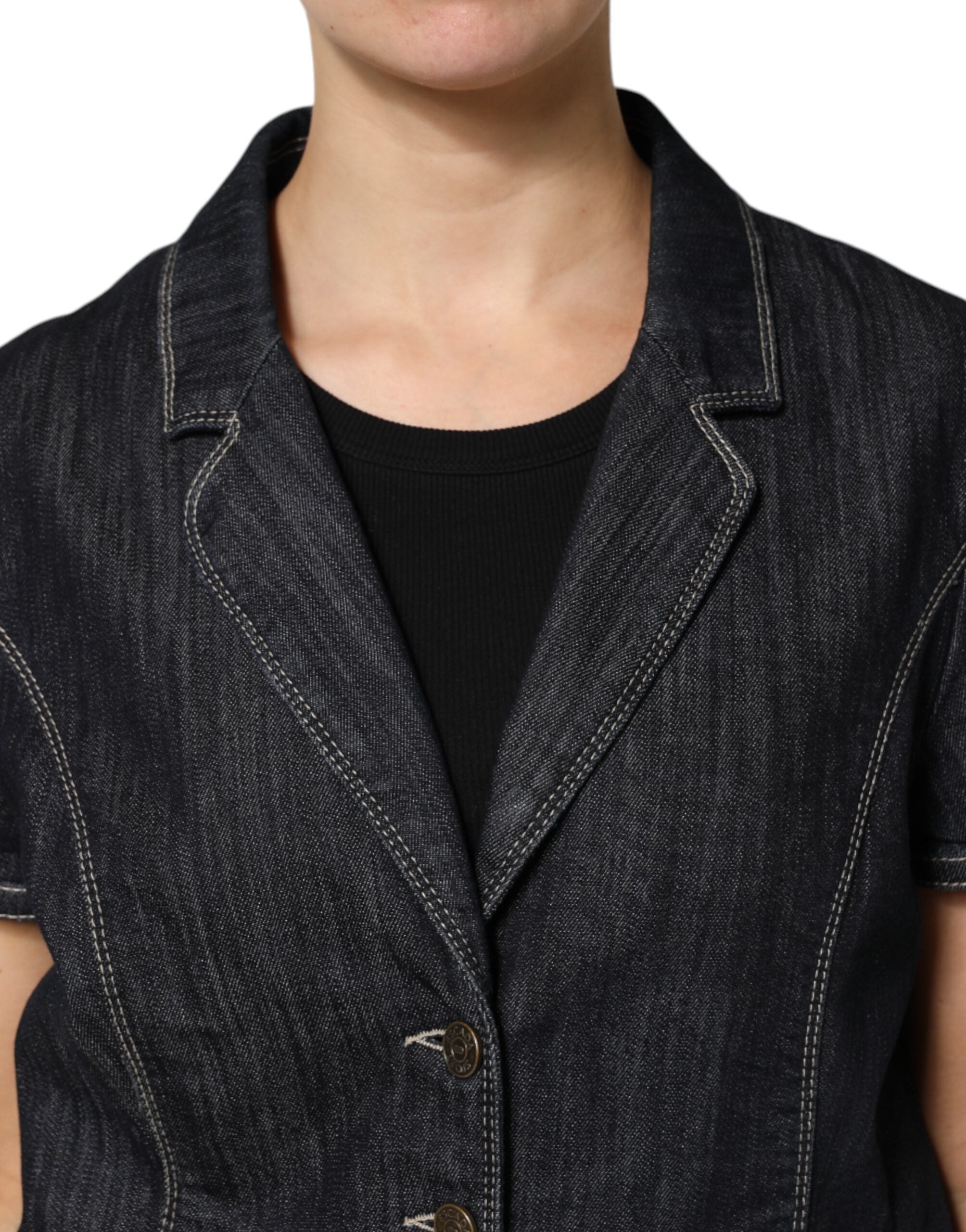 Svart bomullsblandad denim toppkjol casual set