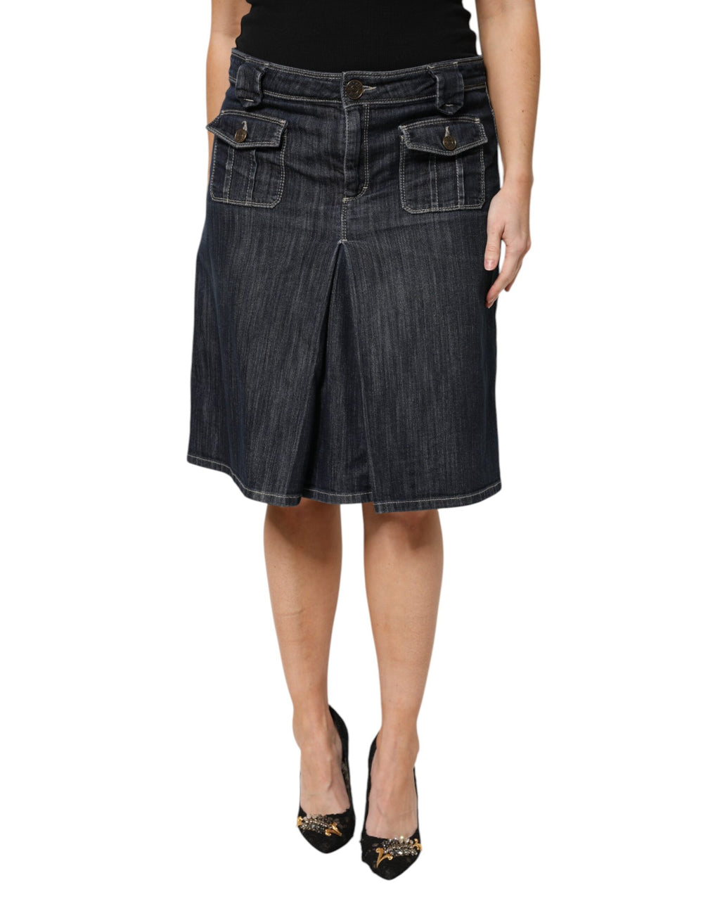 Svart bomullsblandad denim toppkjol casual set
