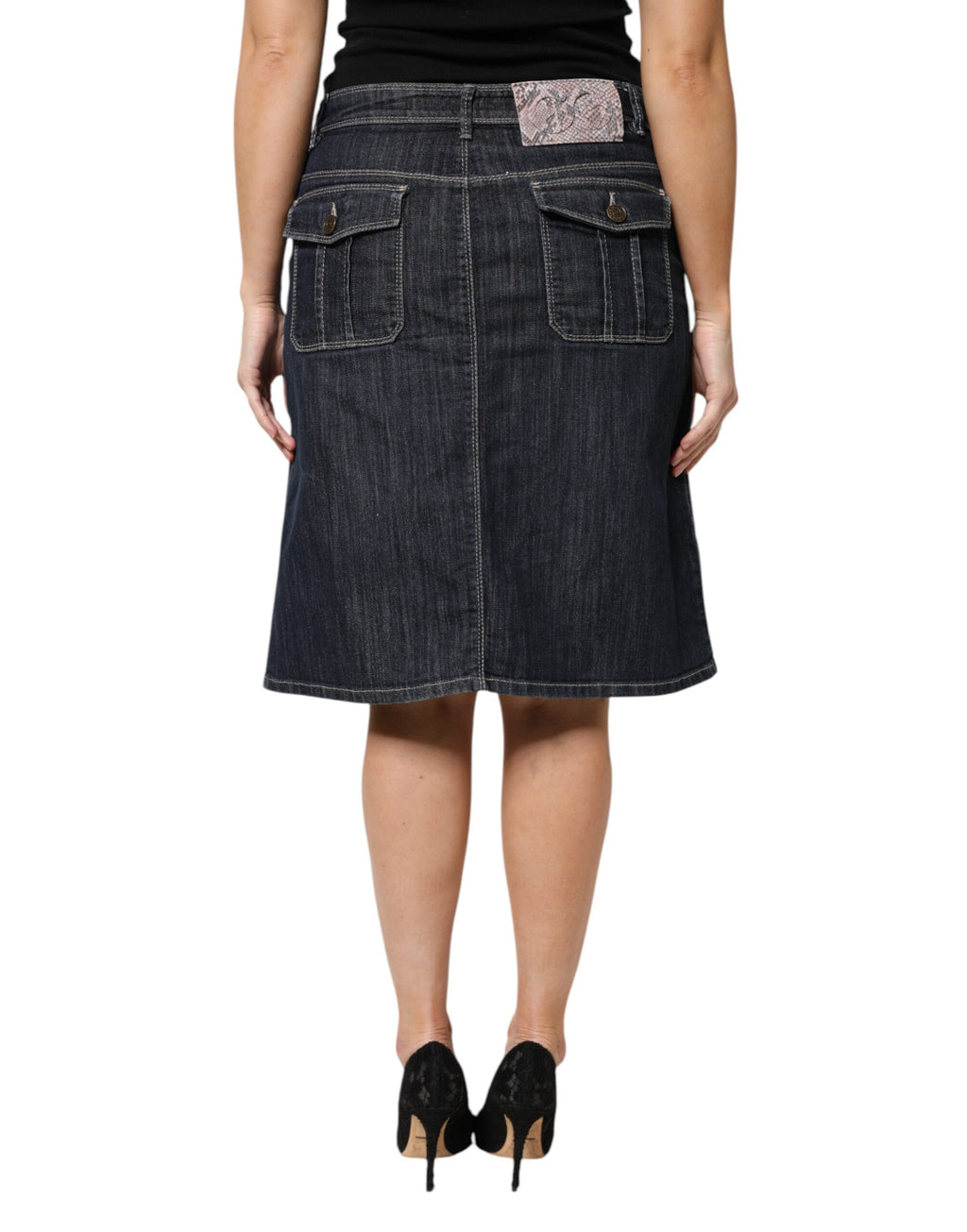 Svart bomullsblandad denim toppkjol casual set
