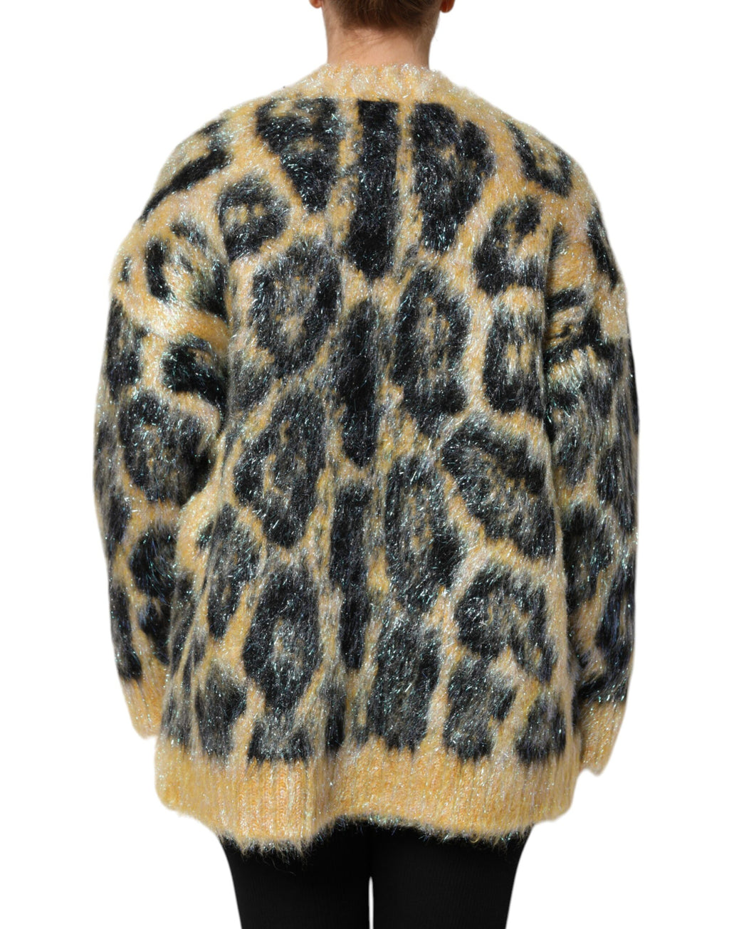 Flerfärgad leopardmönstrad mohairtröja med rund hals