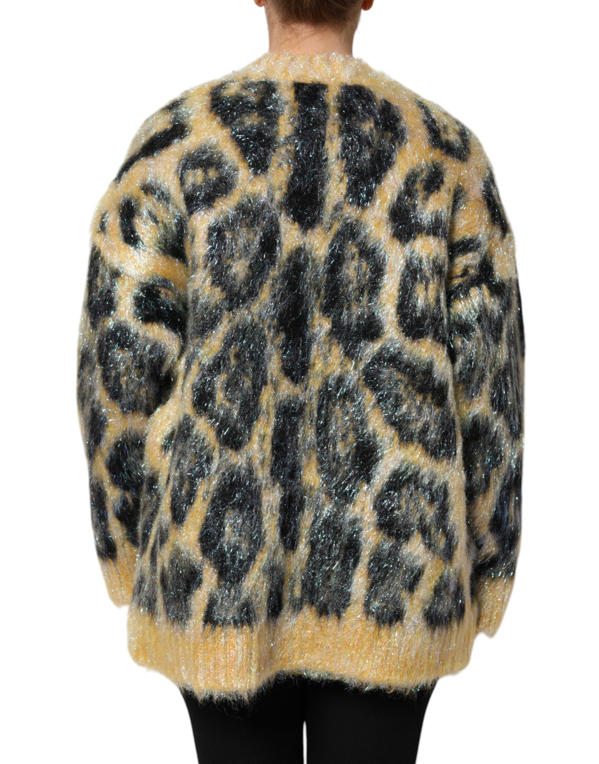 Flerfärgad leopardmönstrad mohairtröja med rund hals