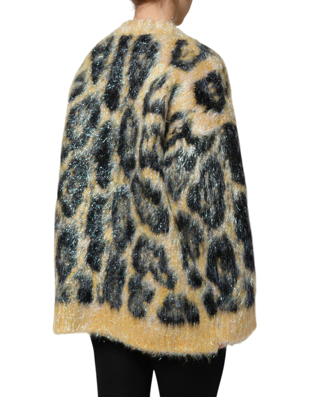 Flerfärgad leopardmönstrad mohairtröja med rund hals