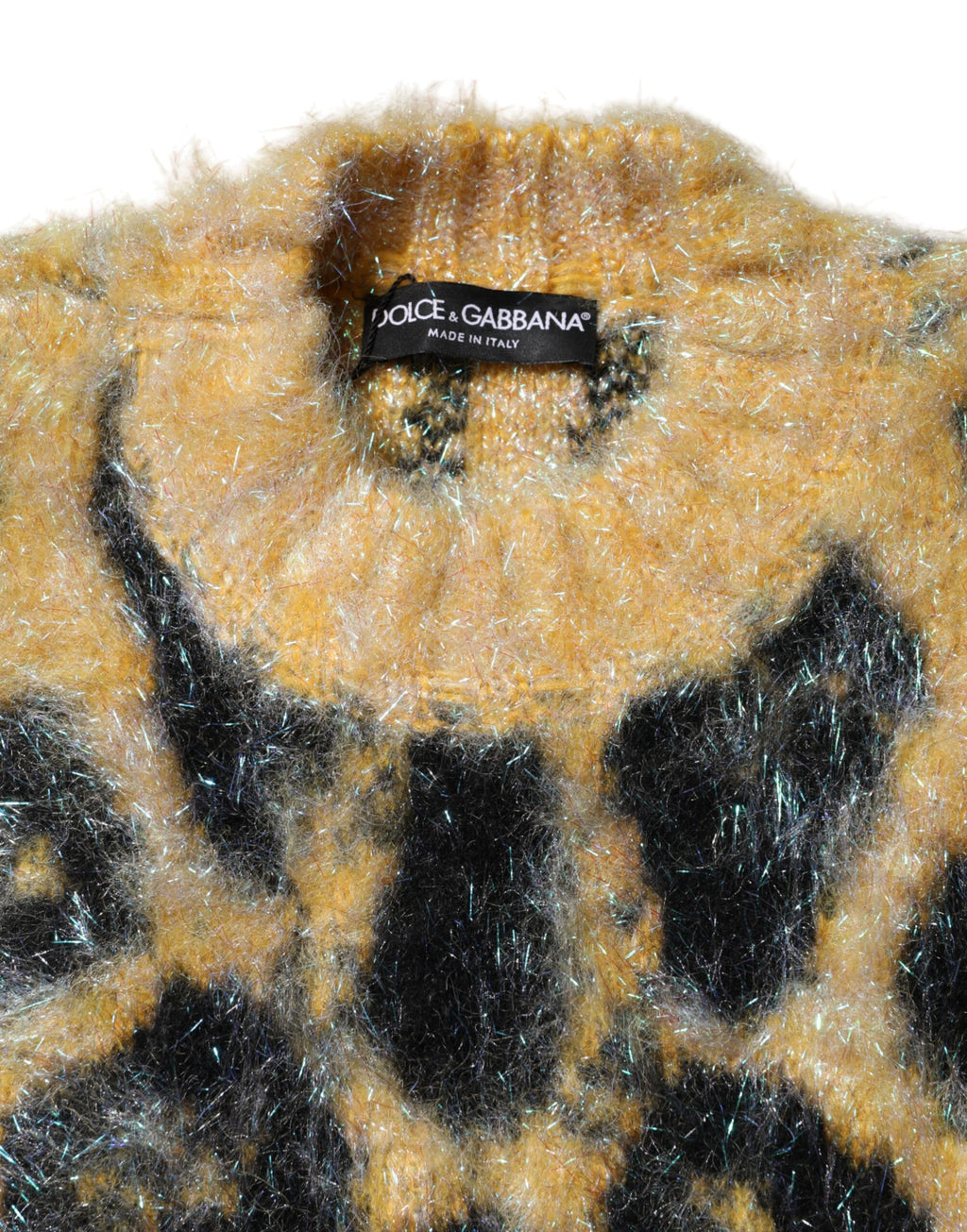 Flerfärgad leopardmönstrad mohairtröja med rund hals