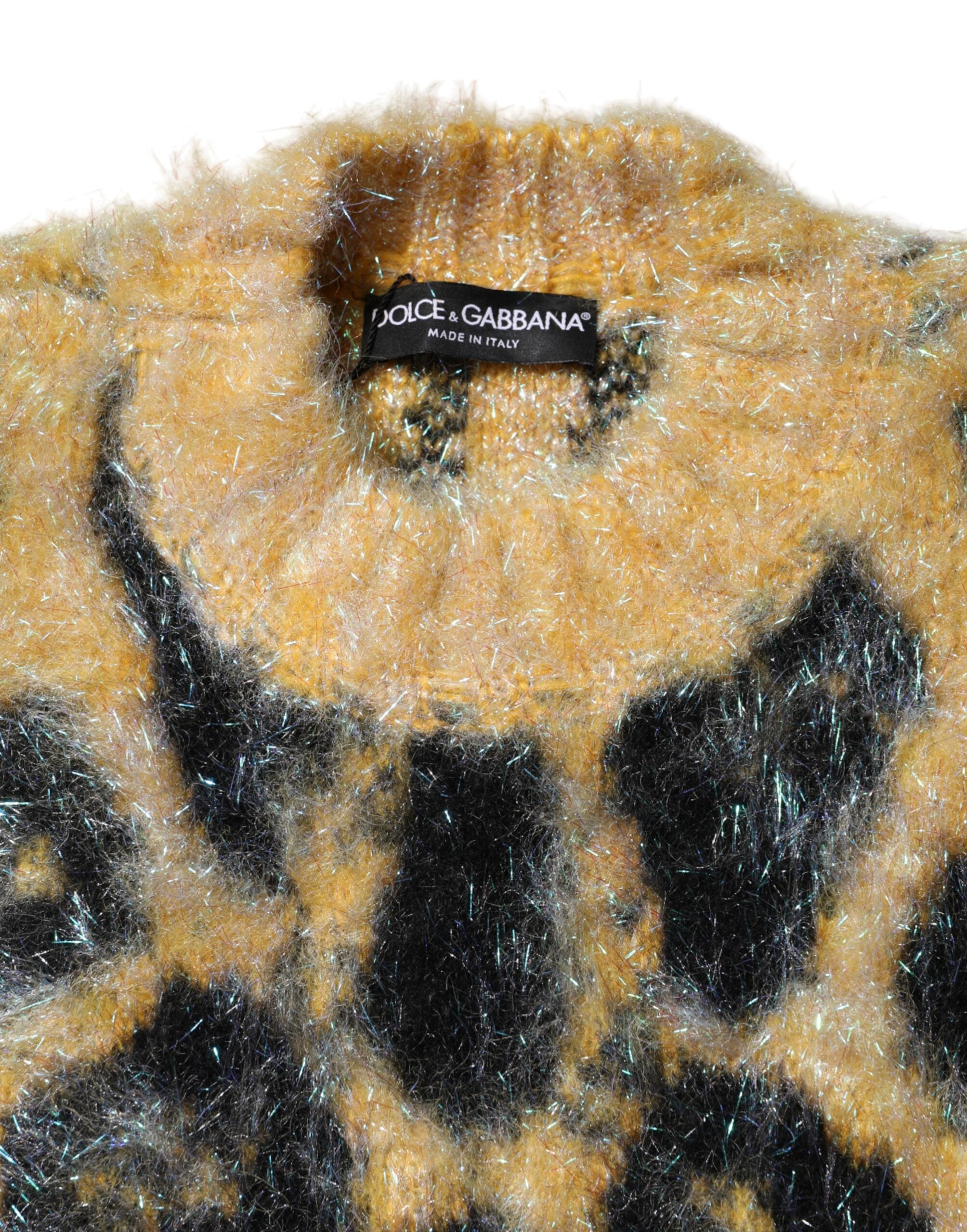 Flerfärgad leopardmönstrad mohairtröja med rund hals