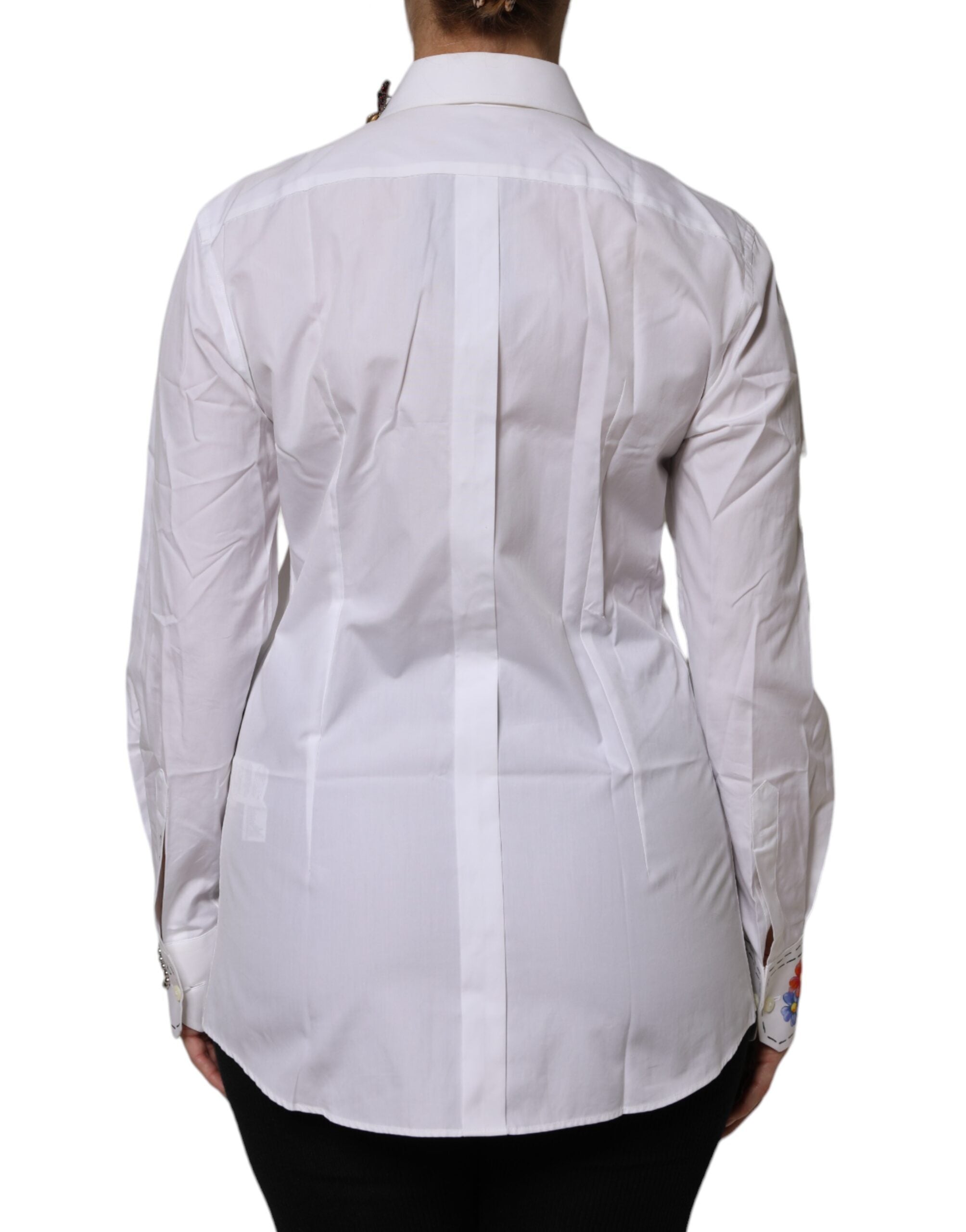Dolce & Gabbana White Cotton Floral Embellished Shirt Top