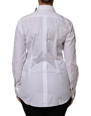 Dolce & Gabbana White Cotton Floral Embellished Shirt Top